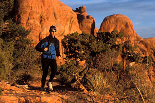 Chad Zummach on the Primitive Trail near the Windows. Arches National Park, Utah.